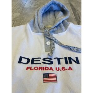 Pacific & Co Destin Florida USA‎ Graphic Hoodie Sweatshirt Medium White Gray